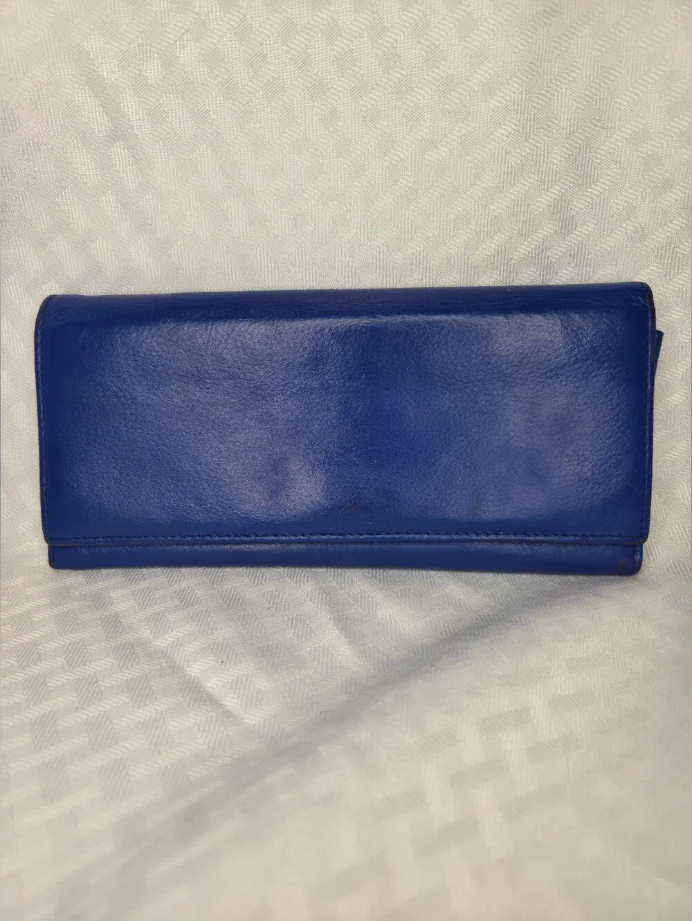 Vintage Blue Leather Wallet Long Flap Foldover Snap Bifold Cobalt Royal Blue
